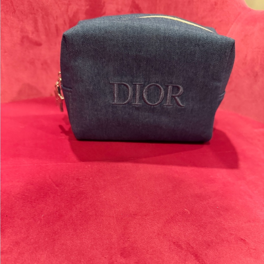 Dior Denim Blue Embroidered Canvas Cosmetic Pouch GWP